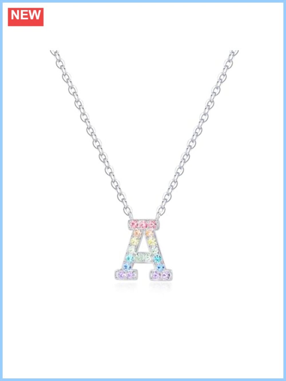 Initial Letter Pendant Necklace, Pastel Rhinestone Brass Jewelry Gift for Women